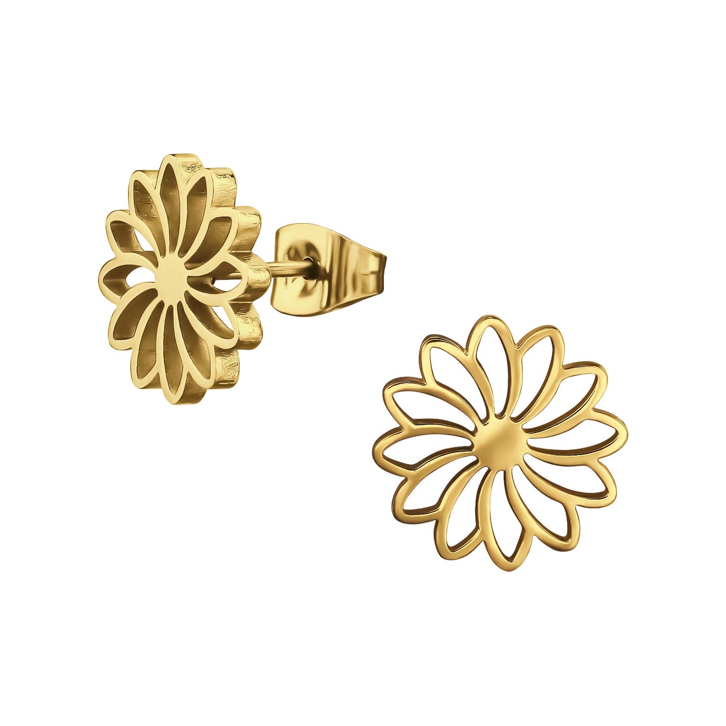 Blomster øreringe 18K guldbelagte med udskåret blomstermotiv, vandfaste og allergivenlige – fin gaveidé fra Miss Lind